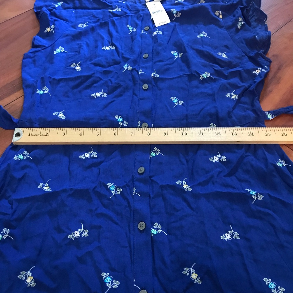 LOFT Royal Blue Floral Button-Front Tie-Waist Dress size 6 - Picture 13 of 16